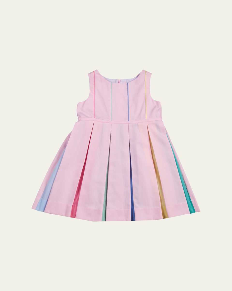 Girl's Multicolor Pleated Sleeveless Pique Dress, Size 2-6